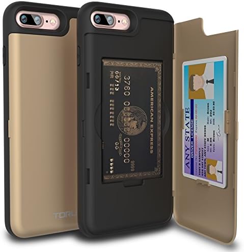 iPhone 7 Plus Case, TORU [iPhone 7 Plus Wallet Case Gold] Dual Layer Hidden Credit Card Holder ID Slot Card Case with Mirror for iPhone 7 Plus (2016) / iPhone 8 Plus (2017) - Gold