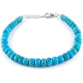 QNAVIC Genuine Turquoise Gemstone Beaded Choker Bangle Bracelet, Handmade Jewelry, Healing Crystals, Birthstone Jewelry Gift for Women, Rhodium Plated 925 Sterling Silver Chain 8 inch