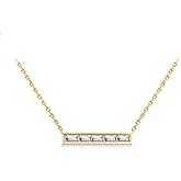 TOPROO Women's Necklace, 925 Sterling Silver Plated 14K Gold with Cubic Zirconia, 15 + 2 Inch Extender Chain, Minimalist Bar Pendant Necklace for Women