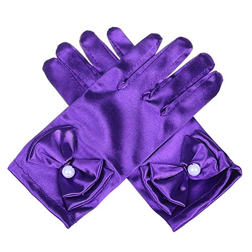 Lusiyu Girl Solid Child Size Wrist Length Formal Glove with Bow (Purple 01)