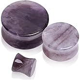 Pierced Owl Natural Amethyst Semi-Precious Stone Saddle Plugs, Sold as a Pair
