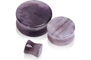 Pierced Owl Natural Amethyst Semi-Precious Stone Saddle Plugs, Sold as a Pair