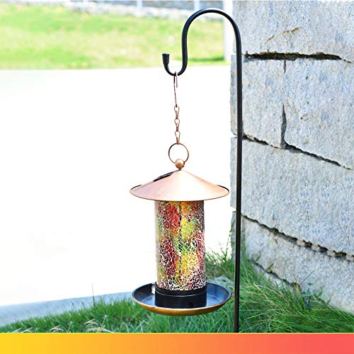 XDW-GIFTS Solar Bird Feeder for Outside Hanger - Solar Powered Garden Deck Patio Backyard Lights Lantern Bird House Wild Hanging Birdfeeder Waterproof Unique Mosaic Copper Bird Feeder for Outdoor