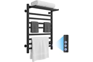 6-Bar Towel Warmer with with Top Warmer Shelf, Electric Towel Rack Set with Fast Heating, Auto Shut-Off Timer, Matte Black Fi