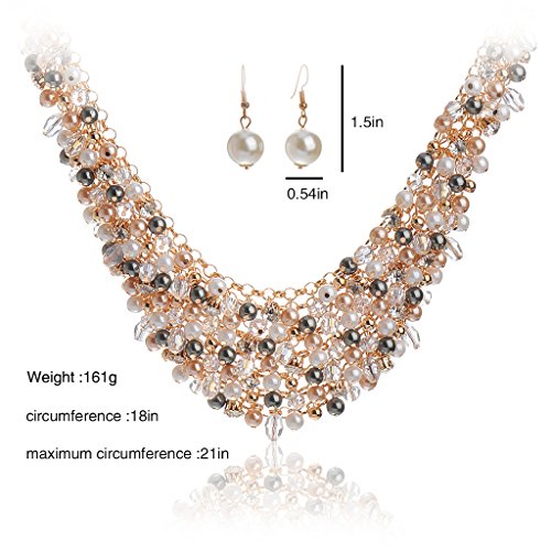 IPINK Fashion Women Big Faux Pearl Multi Strand Chunky Evening Jewelry Set