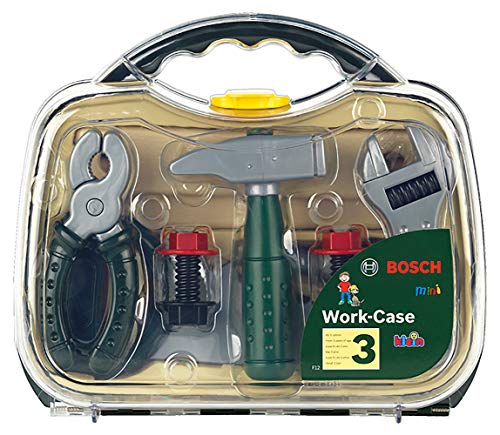 Theo Klein 8465 Bosch Werkzeugkoffer, mittel I Umfangreiches Werkbank-Zubehör wie Hammer, Säge, Zange u.v.m. im robusten Koffer I Maße: 27 cm x 9,5 cm x 23 cm I Spielzeug für Kinder ab 3 Jahren