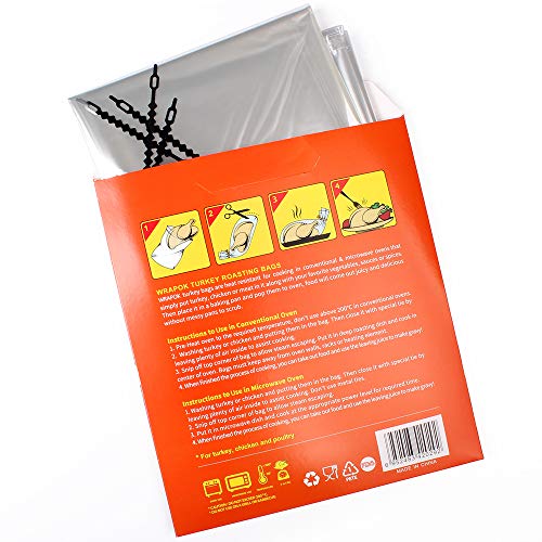 WRAPOK Turkey Oven Bags Large Roasting Cooking Size Ribs Baking Bags No Mess For Chicken Meat Ham Poultry Fish Seafood Vegetable - 10 Bags (21.6 x 23.6 Inch) - Thumbnail 2