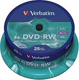 Verbatim DVD-RW 4.7GB Rewritable 4X Spindle 25 Pack Matte Silver SERL Tech view 1