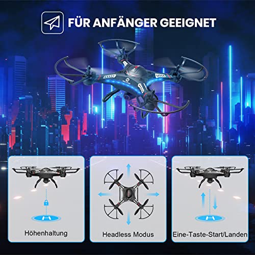 Holy Stone F183W Drohne mit Kamera 1080P für Kinder,RC Quadcopter mit 2 Akkus, WiFi FPV Live Übertragung,Handysteuerung,3D-Rollen,Not-Aus,Höhenhaltung,Kopflose Modus,One-Key-Start für Anfänger Jungen