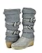 Dream Pairs Women Knit Sweater Winter Fur Wedge Boots Black