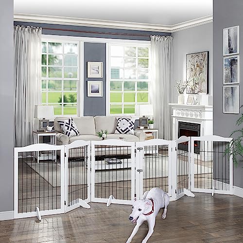 beeNbkks Extra Wide Pet Gate, 6 Panels Freestanding Dog Gate with Walk
