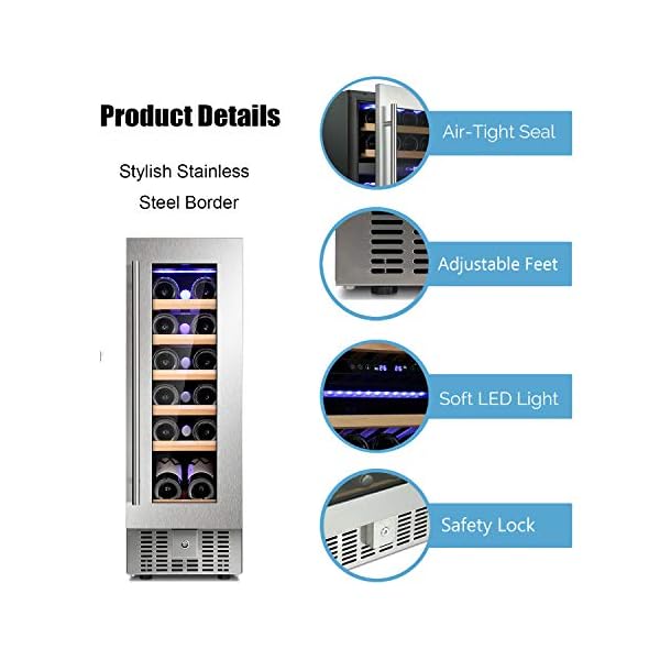 Antarctic-Star-12-Wine-Cooler-Beverage-Refrigerator-Beer-Mini-Fridge-18-Bottles-Single-Zone-Built-in-Freestanding-Stainless-Steel-Double-Layer-Tempered-Digital-Temperature-Memory-Function-Glass-Door