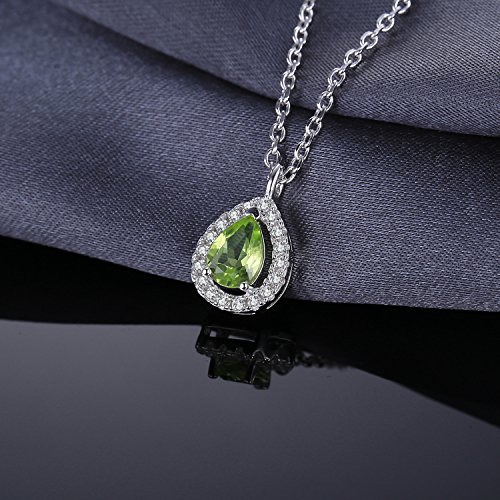 JewelryPalace Women's Pear 0.8ct Natural Peridot 925 Sterling Silver Solitaire Pendant Necklace 18" - Thumbnail 2