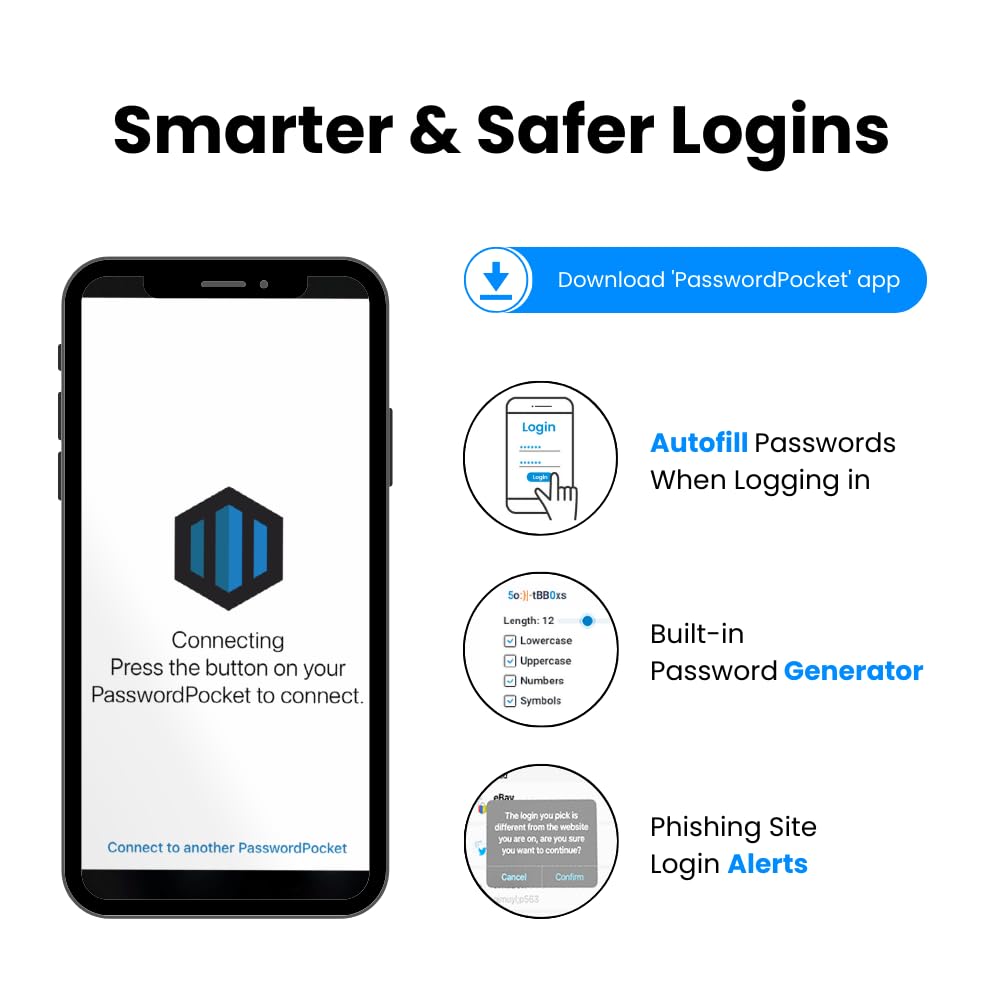 Offline Password Keeper – Secure Bluetooth Drive with Autofill, Store 1,000 Credentials, Military-Grade Encryption for Safe Password Management (Black)