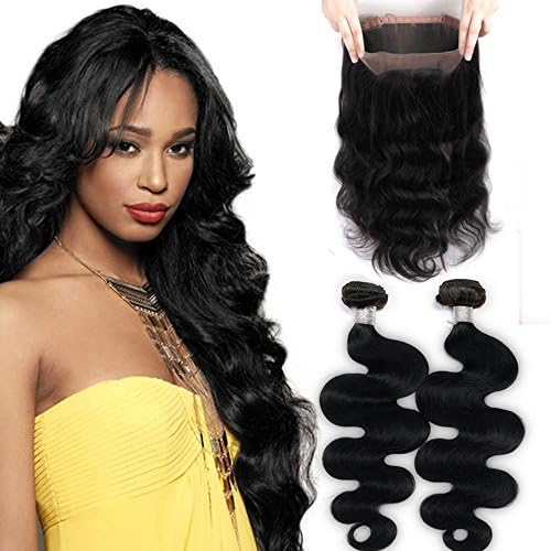 Urbest Hair 7A Grade Brazilian Virgin Human Hair Body Wave Bundles With 360 Full Lace Band Frontals ( 18 20 with 16 inch) Free Part Natural Color 