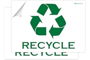 IGNIXIA Pack of 02 Recycle Sign Decals self Adhesive - Recycling Stickers Large 10 x 7 Inches Recycle Sticker for Trash can - Recycle Labels (White)
