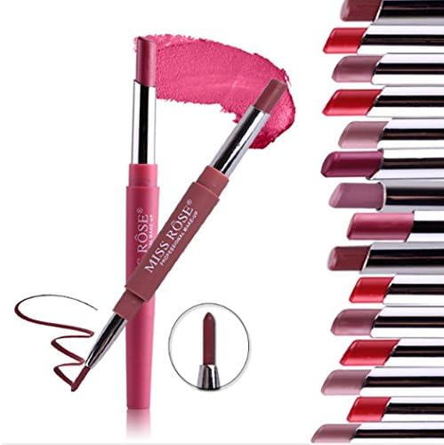 Long Lasting Waterproof Double Head Lipstick Stick and Lip Liner Makeup Tools 8 Colors Glitter Non-marking Lip Liner Pencil(#8)