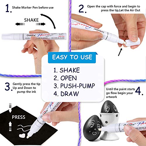 White Paint Pen Metallic Permanent Painting Markers for Fabric Glass Plastic Rock Wood Ceramic Leather Tire Painting,Medium Tip Fast Drying, Water Resistant Ink(6 Pack)