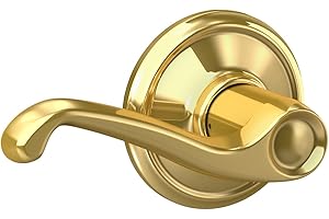 Schlage F10 FLA 605 Flair Door Lever, Hall & Closet Passage Lock, Bright Brass