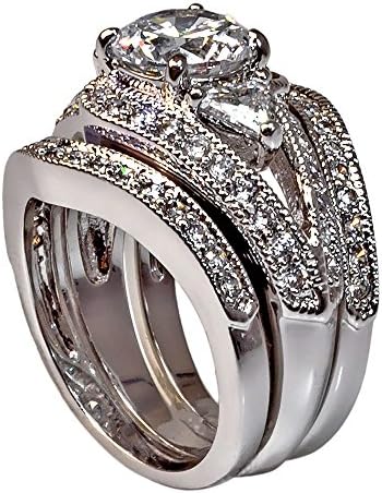Vintage-Style Round-Shape and Triangle-Shape with Milgrain Edging 3.28 Ct Cubic Zirconia Cz 3 Pc. Bridal Engagement Wedding Ring Set (Center Stone is 2 Cts)