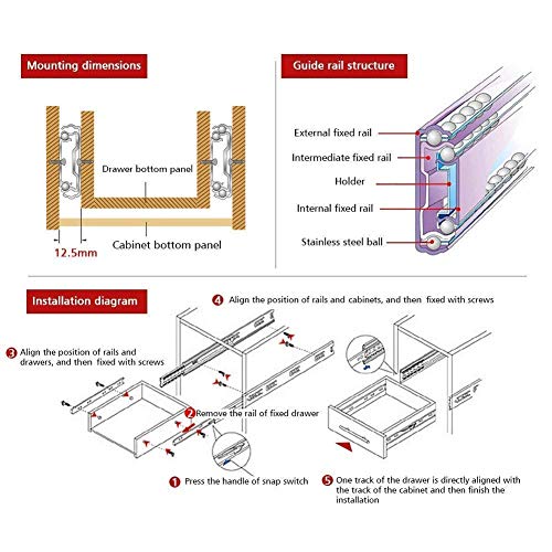 Urbest Ball Bearing Drawer Slides Full Extension 9 Inch Telescopic