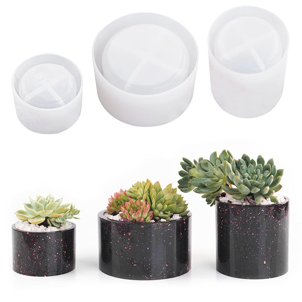 FineInno 3Pcs Concrete Moulds Silicone, Planter Resin Mould Silicone, Flower Pot Moulds, Round Bowl Resin Epoxy for DIY Candle Holder, Jewelry Trinket Box