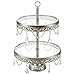 Anastasia Collection Antique Silver 2 Tier Cupcake Stand, Round Metal Glass Top Dessert Wedding Party Display Tower with Crystals
