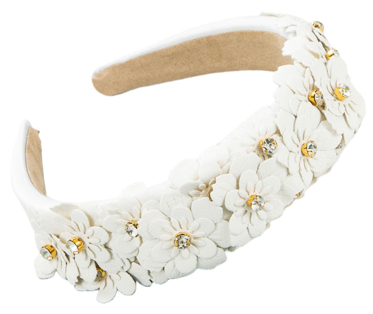 scicent White Head Band Rhinestone Crystal Hairbands for Women Hair Accessories for Girls Wide Plain Head Wrap Cute Knot Accessories Sparkly Non-Slip Hair Hoops - 25902