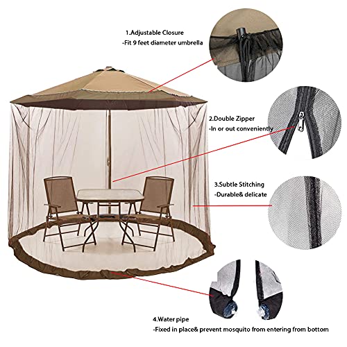 Tanxianzhe 9ft Umbrella Mosquito Netting Outdoor Patio Polyester Mesh