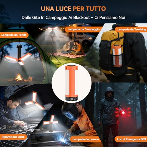 Rechargeable Camping Lamp with Tripod 12000mAh 3 Colors of Light 6000LM Dimmable LED IP65 Suitable for Workshops, Camping, Construction Sites and Emergency Situations