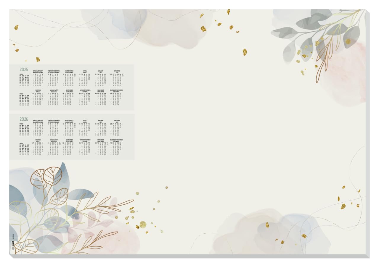 SIGEL HO304 Paper Desk Pad, 2 Year and Week to View Calendars - Macro Fantasy Design, A2 (59.4 x 41 cm), Beige/Pink/Blue, 30 Sheets