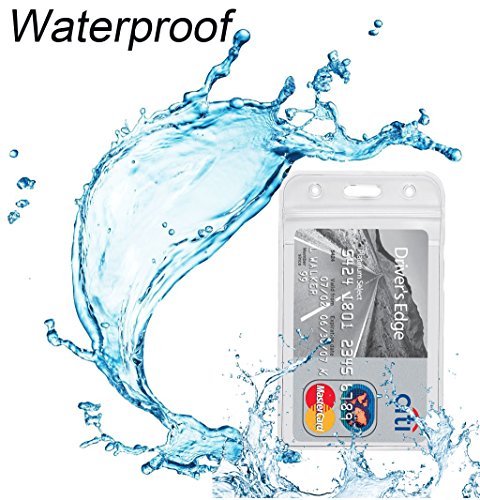 12 Pack ID Badge Holders Vertical Name Tags Hole Punched Zipper Waterproof Resealable Clear Plastic Labels Credit Card Holder for Employees Heavy Duty Pair(12 Pack-Vertical)