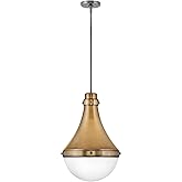 Hinkley Oliver Medium Pendant Ceiling Light, Adjustable Height, Tapered Spun-Metal Light, Etched Opal Glass Shade, in Heritag
