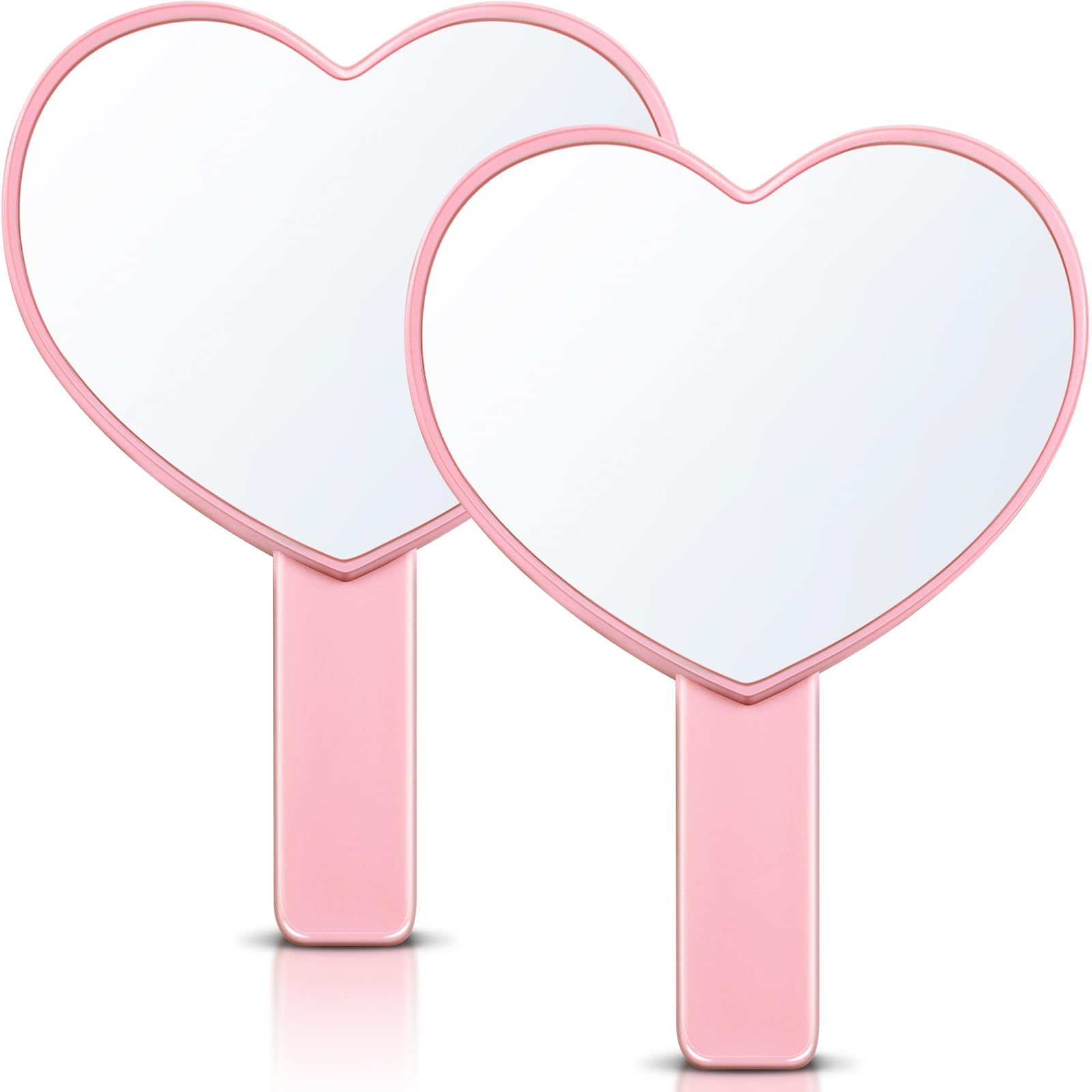 Photo 1 of Jetec 2 Pieces Heart Shaped Handheld Cosmetic Mirrors Mini Travel Makeup Mirrors with Handle Small Heart Decorative for Women(Pink)