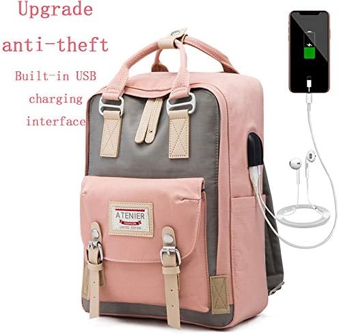 CZHJG Backpack Fashion Casual Donut Backpack Female Backpack High School Student College Campus Canvas Bag Travel Bag Pink Grey - with Child