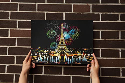 Scratch & Sketch Art Paper for Adults & Kids, Scratch Paper Rainbow Painting Sketch Pads DIY Art Craft Night View Scratchboard with Clean Brush,Scratch Coloring Pen,16 X 11.2 Inches (Paris Fireworks)