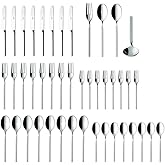 Villeroy &amp; Boch NewWave Collection 64 Piece Flatware Set, Sleek, Tapered, Modern Design, 18/10 Stainless Steel, Service for 12, 4 Piece Serveware Set Included