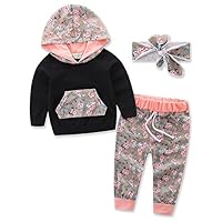 Thrivqyaf Baby Girls Cute Floral Hoodie Sweatshirt+Polka Dots Pants Outfits Set (18-24 Months, Black)