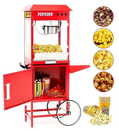 RIEDHOFF Commercial Popcorn Machine with Cart, [ 8 Oz Kettle ] [ 3 Mins ]Profes…
