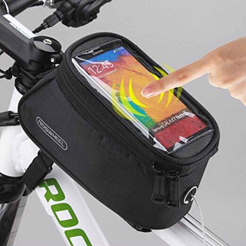 Roswell Bike Mobile Phone Holder Handlebar Bike Bicycle Cycling Cell Mtb Universal GPS IPhone Frame 5.5 inch Case Waterproof Pouch Bag Carrier Cycle with earphone slot (Black, L)