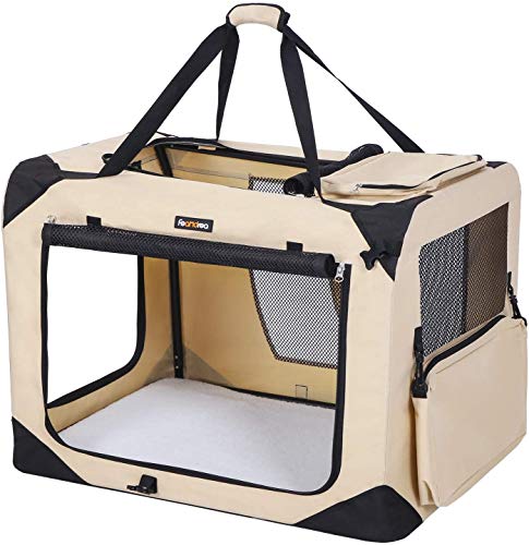 SONGMICS ペットキャリー 犬 猫 キャリーバッグ キャリーケース 折りたたみ 50×35×35cm ベージュ PDC50W