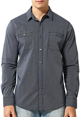 Bentibo Mens Red Twill Chambray Long Sleeve Button Front Casual Dress Shirt Relaxed Fit S