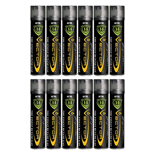 Vector 14x Filtered Premium Butane Gas – V250- Jumbo 447 mL -12 Pack- Ultra-Pure Zero-Impurities Lighter Refill, Camping Fuel