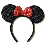 Rush Dance Red Minnie Mouse Ears Birthday Party Favor Bow Accessories Headband (Red Sequins)