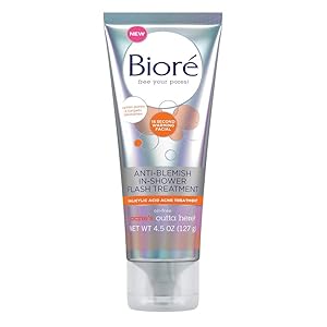 Bioré Anti-Blemish Flash Treatment, 4.5 Ounce In-Shower Facial Wash, with Steam-activated Cleansing, features 2% Salicylic Acid, for Acne Prone Skin