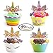 Unicorn Cupcake Toppers & Wrappers & Handmade Unicorn Cake Topper. Double Sided Kids Party Cake Decorations Set of 49 Pieces. Double Sided Eyelash/Rainbow & I Love Unicorns Wrappers w/Toppers.
