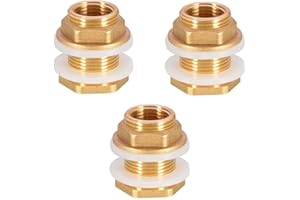 UgyDuky Solid Brass Bulkhead Fitting, 3 Sets 1/2" Female 3/4" Male Solid Brass Water Tank Connector Theaded with Rubber Rings