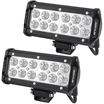 JACKYLED 2-pack 36W Cree Flood LED Beam Light Bars 12V 7 inches Super Bright White 6000K 4000 lms for Jeeps Off-road Vehicles ATVs SUVs Marine
