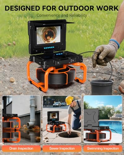 Caméra Inspection Canalisation 9'' Écran IPS, Caméra Égout Auto-Nivelante avec Compteur de Distance, HD 1080P Endoscope Tuyau avec Enregistrement Vidéo & Audio, Carte de 32 Go (9''-23MM/100FT)