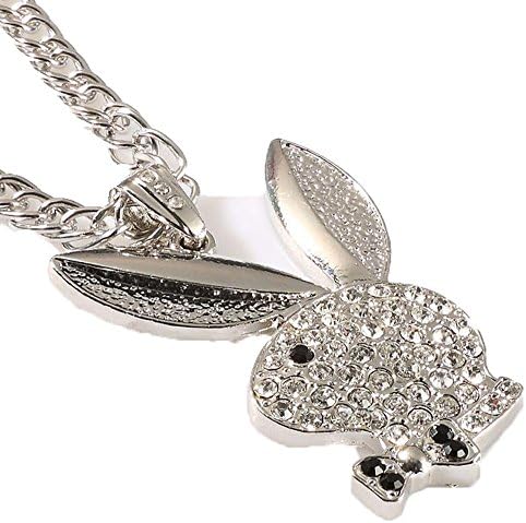 Grenf Fashion 18k Gold Silver Plated Mens Hip-hop Rhinestone Club Necklace Pendant with 3mm 31" Inch Cuban Chain